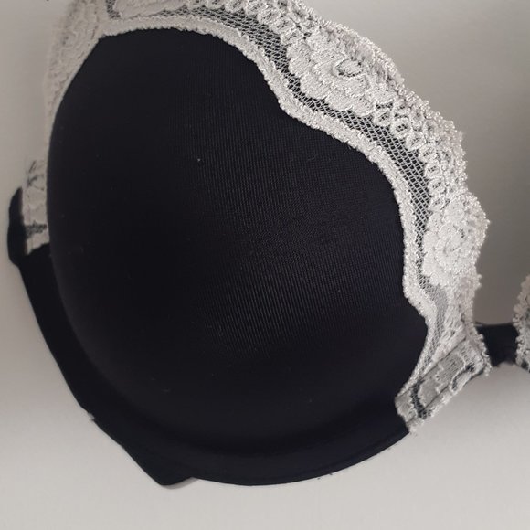 Tommy Hilfiger 36B Push up Plunge Bra Black with White Lace - Picture 2 of 10